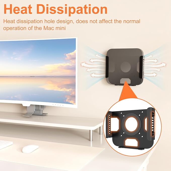 Metal Mount for Mac mini M1 M2，Monitor VESA Mount or Under Desk Mount and Wall Mount for Mac mini 2011-2023 M1 M2,with Larger Anti-Slip Pads, with Pen Holder.