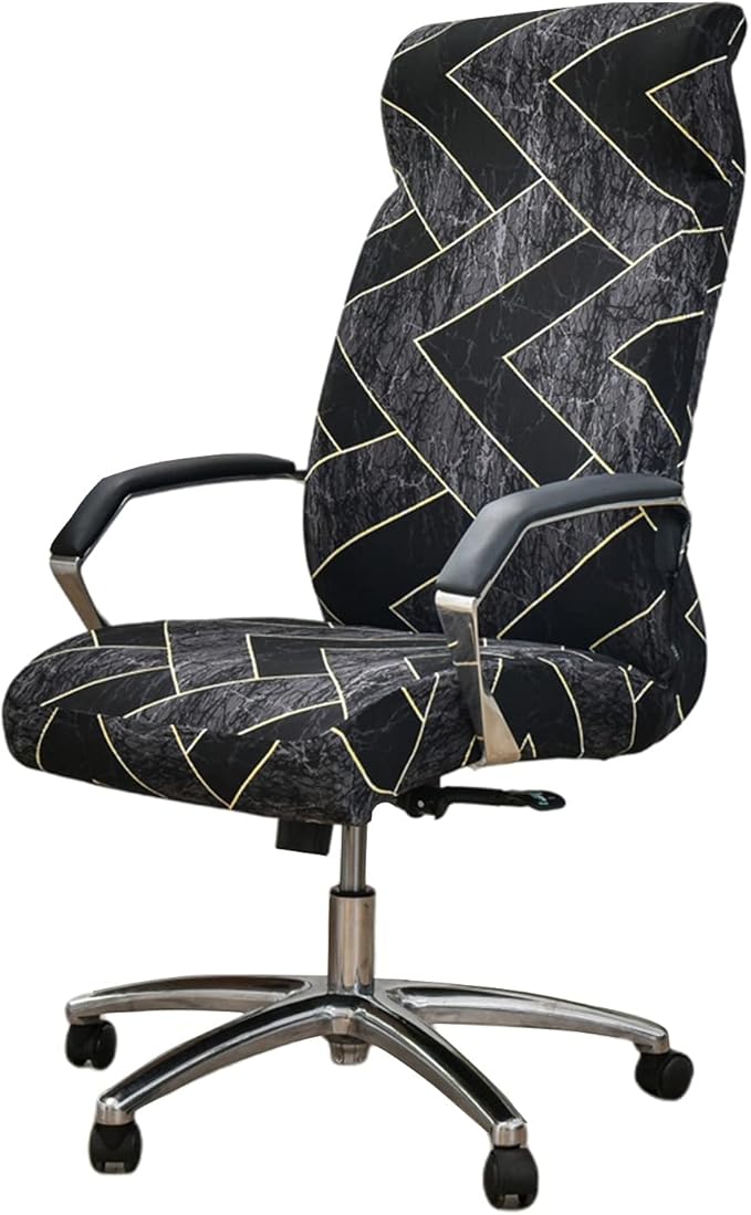 Stretch Office Chair Cover with Zipper Printed Computer Chair Cover for Armrest Chair Universal Removable Spandex Rotating Boss Chair Slipcovers Soft Desk Chair Seat Protector for Dogs, Cats (L, 09)