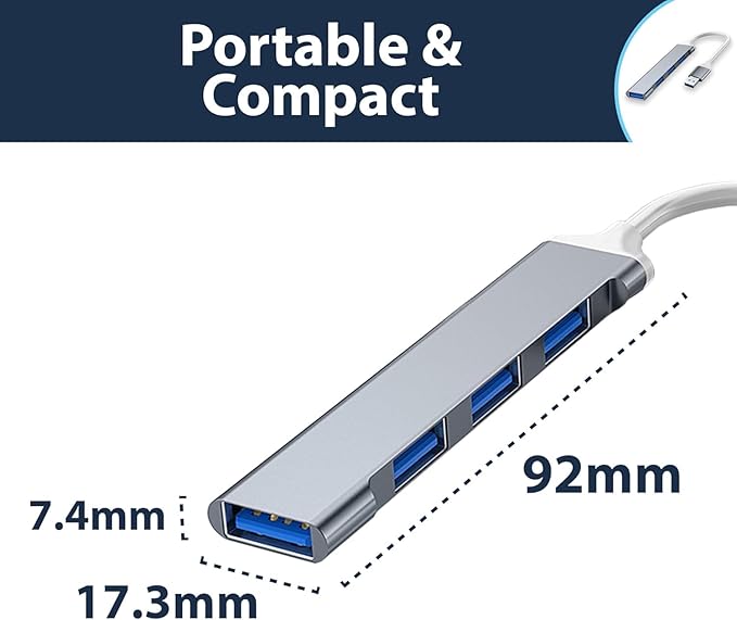 USB Hub Multiport Adapter 4 Ports USB Splitter USB Expander for Laptop, Xbox, Flash Drive, HDD, Console, Printer, Camera, Keyborad, Mouse and More