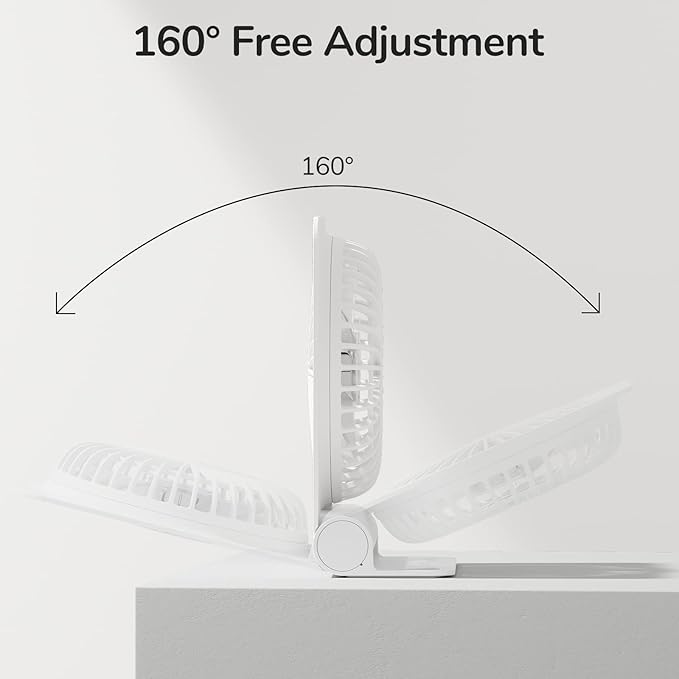 JISULIFE Small Desk Fan, Portable Travel with 2000mAh Battery, USB Rechargeable Folding Design for Flexibility, Strong Quiet Wind with 4 Speed Modes, Ideal Gifts for Office/Home/Camping - White