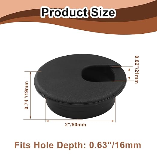 2 Inch/50mm Black Desk Grommet, Plastic Cable Hole Cover Computer Table Cord Wire Organizer, Desktop Cord Management for Home Office/TV Stands Tabletops (2 Pack)