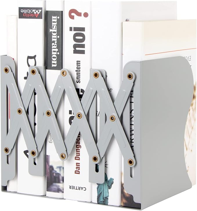 Aobopar Book Ends, Bookends for Shelves, Book Organizer for Desk, Metal Bookends for Heavy Books, Book Holders for Shelves, Suitable for Office, Home and School Use (Grey)