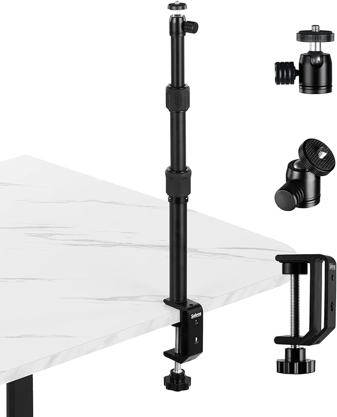 Selens Tabletop Camera Desk Mount Stand, 9.4"-18.5" with 1/4" Ball Head, Adjustable Desktop Stand Mount for DSLR Camera, Ring Light, Live Streaming, Video Studios