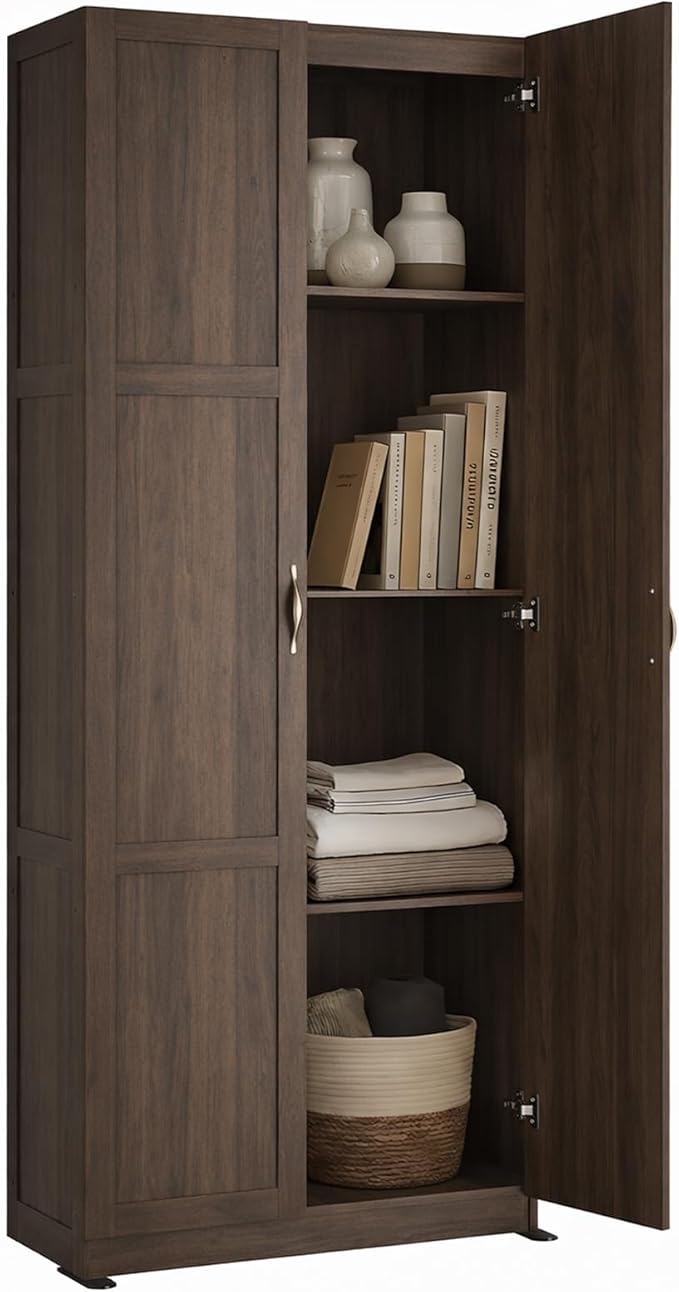 DUMOS Office Storage Cabinet, Large Capacity Organizer, Wooden Bedroom Storage Unit for CD, Blankets and Books, Suitable for Living Rooms, Office and Study Rooms, Brown