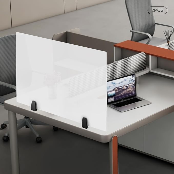 2-Piece Desk Dividers, 30" x 18" Desk Privacy Panels, Frosted Acrylic Office Partitions, Table Divider with Clamps, Privacy Dividers for Schools Office Call Centers Workstation