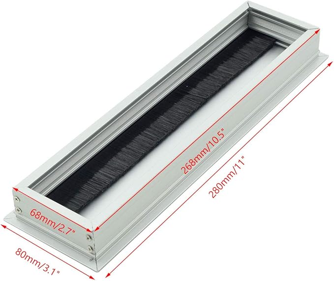 Long Cable Grommet Cord Rectangle Metal Wire Hole Cover Organizers Silver 280mm x 80mm