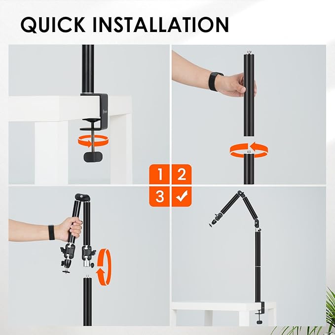 TARION Camera Desk Mount Overhead: Articulated Camera Arm Stand with Clamp 3/8'' 1/4'' Screws Adjustable Table Mount Flexible Gear Joints for DSLR, Phone, Projector TKA01-L (Upgraded Version)