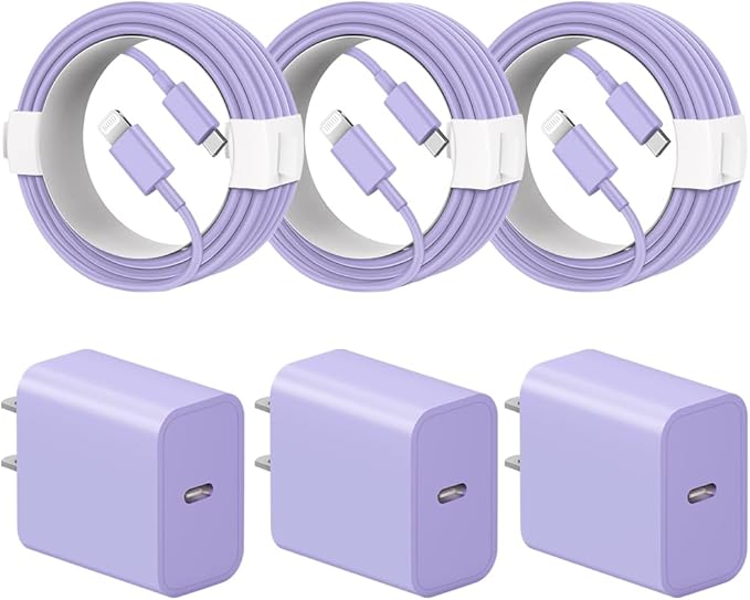 iPhone 14 13 12 11 Charger Fast Charging iPhone Fast Charger 3-Pack 20W iPad Chargers 6FT C Chargers Fast Charging Cord Whit iPhone 14/14 Max/13 Pro/13/12 Mini/12 Pro Max/11 Max/Xs and iPad(Purple)