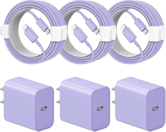 iPhone 14 13 12 11 Charger Fast Charging iPhone Fast Charger 3-Pack 20W iPad Chargers 6FT C Chargers Fast Charging Cord Whit iPhone 14/14 Max/13 Pro/13/12 Mini/12 Pro Max/11 Max/Xs and iPad(Purple)