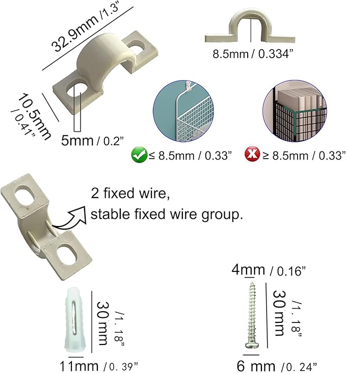 Wire Shelf Loop Clips 12Pcs Shelf Clips with Screws Expansion Tubes for Wire Shelving – White
