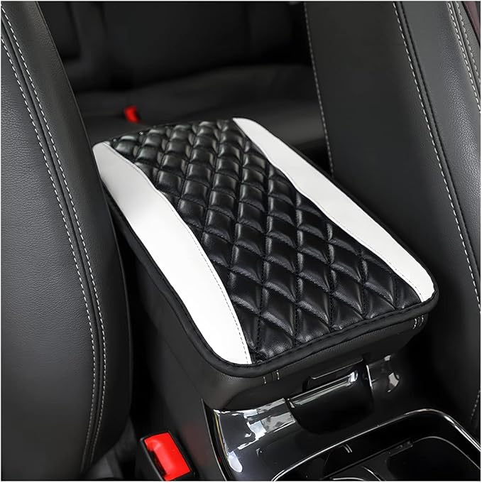 Moly Magnolia Car Center Console Cushion Pad, Universal Leather Waterproof Armrest Seat Box Cover Protector,Comfortable Car Decor Accessories Fit for Most Cars, Vehicles, SUVs (White)