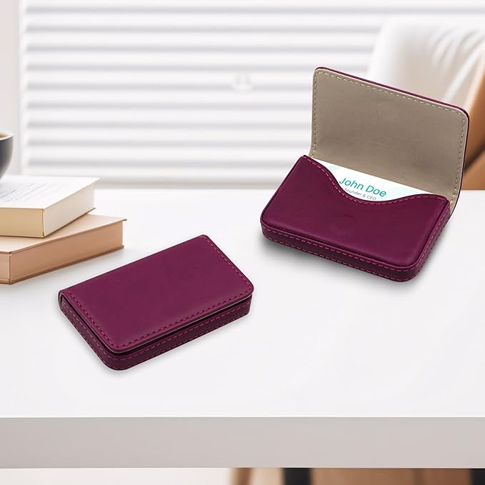 RFID Blocking Wallet - Minimalist Leather Business Credit Card Holder (PW-Wine Red)