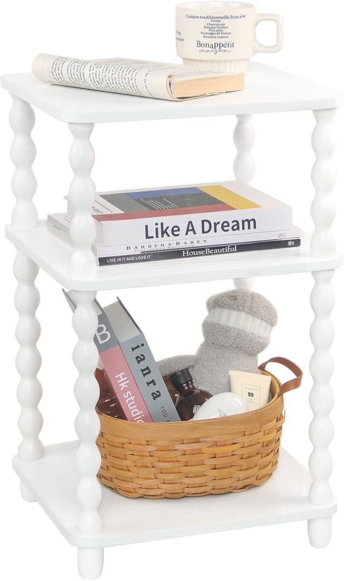 Fultyle End Table, Small Side Table with 3 Tier Open Shelf, Modern NightStand Bedside Table for Living Room, Bedroom, Office and Small Spaces (White)