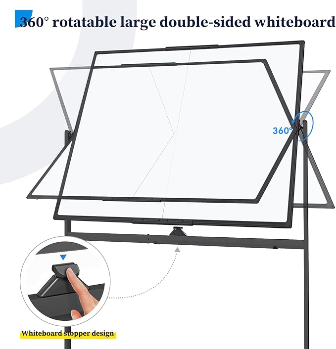 maxtek Rolling Whiteboard, 48x36 Large Magnetic White Board with Stands, Big Double-Sided White Board Dry Erase on Wheels for Homeschool, Home Office, Office, School (Black, 48 x 36)