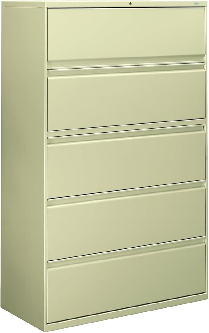 HON 5 Drawer Lateral File Cabinet with Lock, Metal Filing Cabinets for Offices, Adjustable Hangrails for A4, Legal, Letter Files, 21.31" Deep, Putty