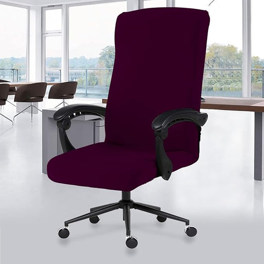 DIVA EN CAMINO DEC Computer Office Chair Cover Stretch Spandex Fabric Rotating Chair Slipcovers Removable Chair Seat Covers Furniture Protector Covers (Plum)