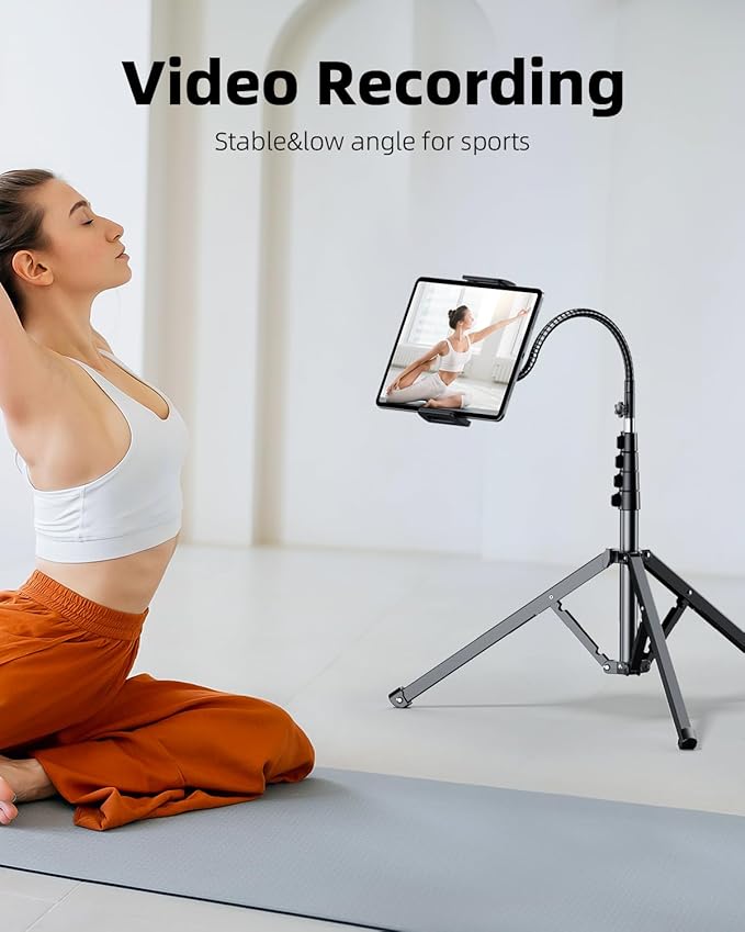 Weilisi Heavy Duty Tablet Tripod Stand 82” Tall, Floor Stand with Remote and Adjustable Gooseneck for Watching/Stream/Recording, Tripod for iPad Pro 12.9”/Kindle/iPhone, and All 4.5-13” Tablet/Phone