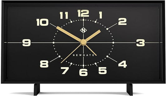 NEWGATE® Wideboy Alarm Clock | Rectangular Retro Design | Black | Mid-Century dial | Ideal for Bedside, Desk, Mantel or Shelf | Retro Bedroom & Office Accessory