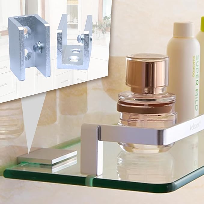 8 Pack Glass Shelf Bracket Floating Shelf Clips, Adjustable Clamp Glass Shelf Holder for 10-12mm Thickness, Shower Brackets Replacement Parts(Silver, Rectangle)