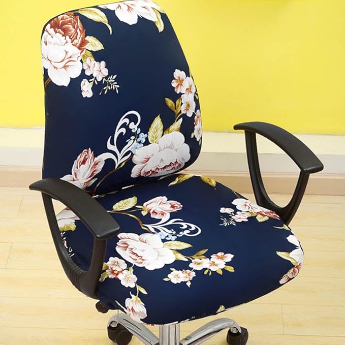 VIOKKO Office Chair Cover Stretchable Computer Desk Chair Seat Covers Anti-Dust Universal Split 2 Piece Rotating Swivel Chair Slipcover Protector (Peony)