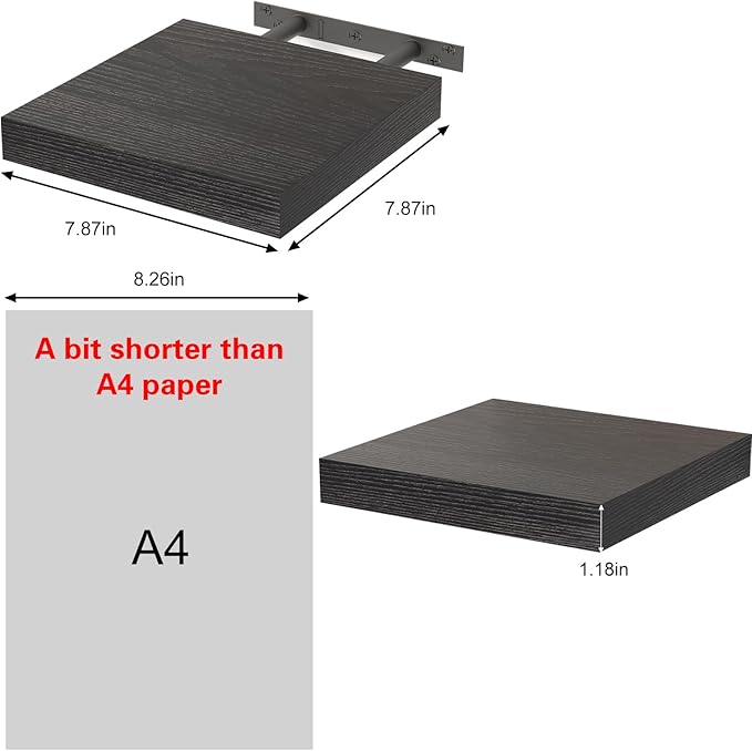 Fixwal Floating Shelves for Wall, 8 Inch Small Black Shelves Wall Mounted Shelf for Bathroom, Living Room, Bedroom, Kitchen Decor (Set of 3, 8x8)