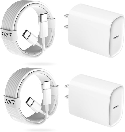 iPhone 17 16 15 Pro Charger Fast Charging, 20W USB C Fast Charger Block with 10ft Long Type C Chargers Fast Charging Cable Cord for iPhone 17/17 Pro/17 Pro Max/Air/16 Pro Max/16 Pro/15 Pro Max/Pro,S24