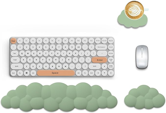 Cloud Keyboard Wrist Rest Mouse Pad Set, PU Leather Memory Foam Wrist Cushion Support, Mouse Wrist Pad, Non-Slip Wrist Support for Home, Office, Green Cloud