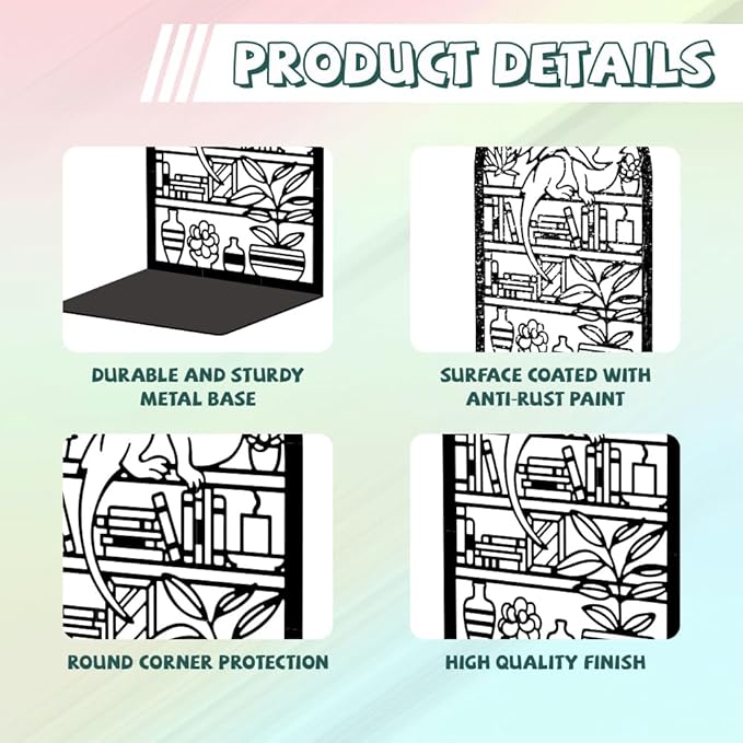 Peacoblue Metal Bookends for Shelves, Modern Decorative Heavy Duty Study Book Support Stoppers for Office, Desk, Shelf, Room 5.3"x4.3"x7.9" Cast Iron Bookends, 1 Pair (Cartoon Dragon and Bookcase)