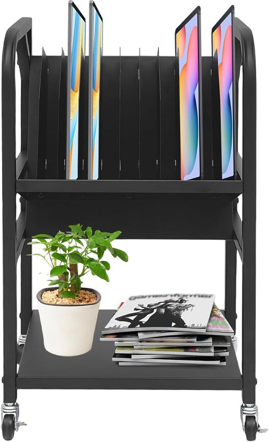 10-Device Mobile Charging Station, Open Laptop Charging Cart for Classroom - Rolling iPad Chromebook Tablet Charging Cart with Power Strip & Dividers, Portable Charging Stand for School Office