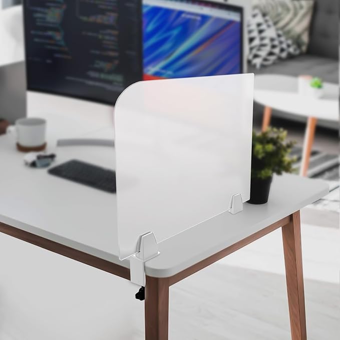 Desk Divider, 17" x 18" Desk Privacy Panel, Frosted Acrylic Office Partition, Table Divider with Clamps, Privacy Divider for Schools Office Call Centers Workstation