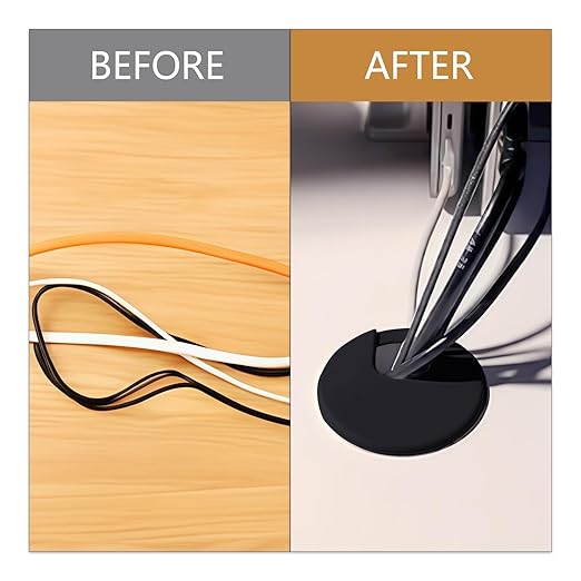 Litoexpe 2 Pcs Black Desk Cord Grommets 1-3/8 Inch, Plastic Grommet Cable Hole Cover for Office Equipment, Computer Desk Wires