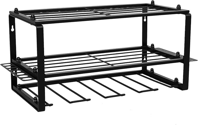 Power Tool Organizer, Small Iron Storage Rack, 3 Layer Metal Wall Mount Shelf Cordless Drill Hanger Storage Rack,Battery Tools Holder,for Garage Organization,Workshop,Pegboard 18x8.2x7.8 Inches