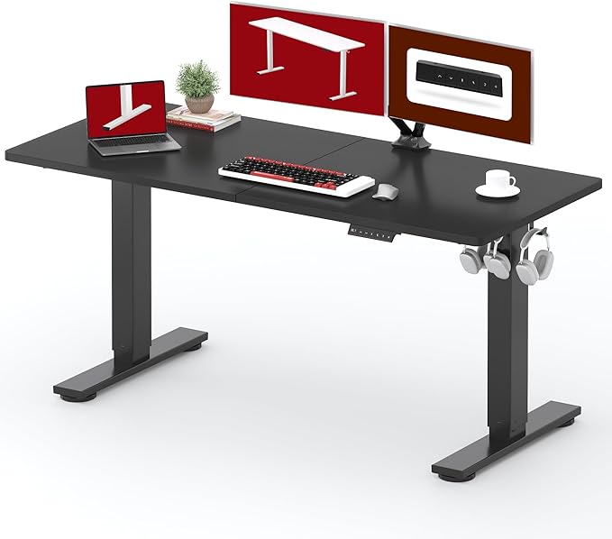 SANODESK Height Adjustable Electric Standing Desk 63x24 Inches, Sit Stand Desk with Splice Board for Home Office, Ergonomic Computer Workstation, Study & Gaming, Black Frame/Black Top