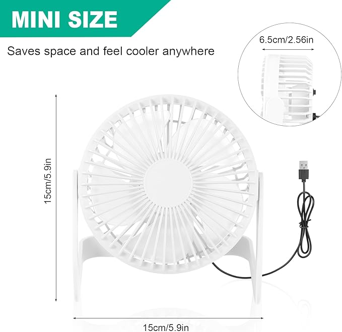 Geelin 4 Pcs Desk Fan 5 Inch Small Table Fan Desktop USB Office Speeds Portable Quiet Operation and 360 Degree Rotate, Convenient Carry Handle Personal Table for Home, Office (Beige)