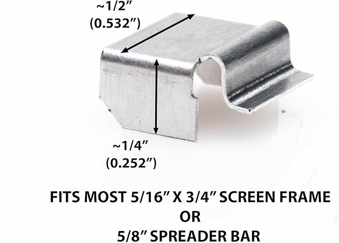 Window Screen Spreader Bar Clips 25-Pack - Insect Screen Horizontal Rail Bracket for 5/16" Screen Frame Bar -OR- 5/16" X 9/16" Spreader Bar, Made in The USA