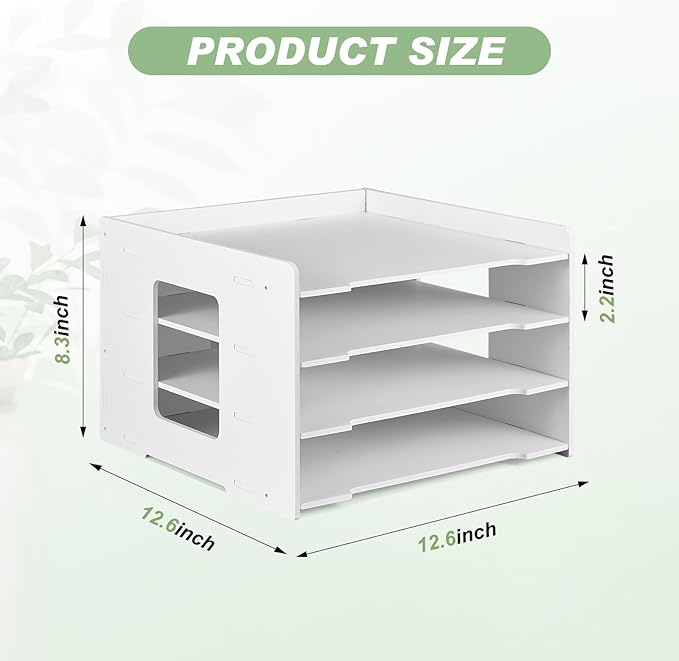 Juexica 4 Tier Scrapbook Paper Trays Organizer 12.6 x 12.6 x 8.3 Inch Stackable Paper Storage for Desk Desktop File Organizer for Home Office Classroom Decorations