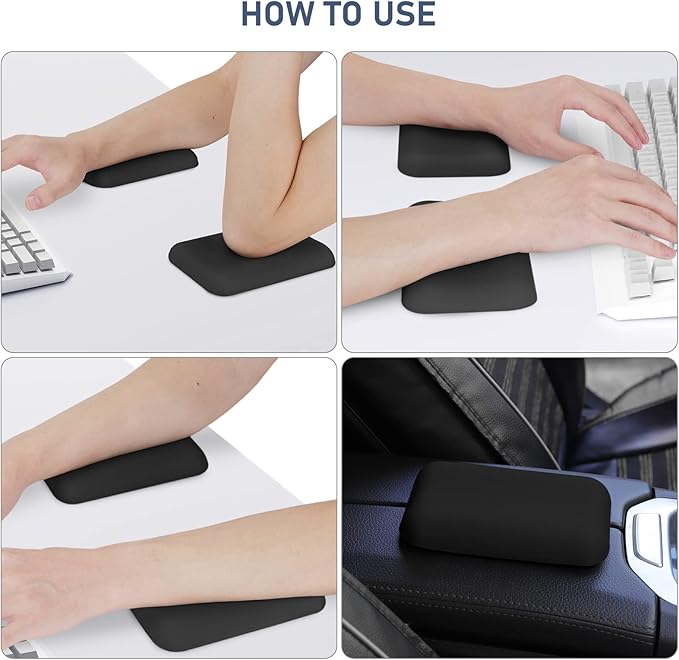 Leolee Elbow Rest Pads for Desk, Black Ergonomic Arm Rest Pads with Memory Foam & Non-Slip Base, Armrest Cushion Support Pad Relieve Elbow and Wrist Pain for Computer, Office, 1 Pack