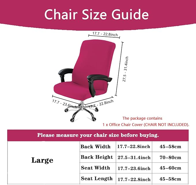 Office Chair Cover,Removable Desk Chair Cover with Zipper,Stretch Anti-dust Universal Rotating Office Seat Slipcover,Washable High Back Computer Seat Protector for Pets (Red, Large)