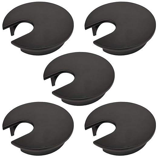 Electriduct 2" Metal Desk Grommet Cable Hole Cover Wire Cord Organizer | Black (5 Pack)