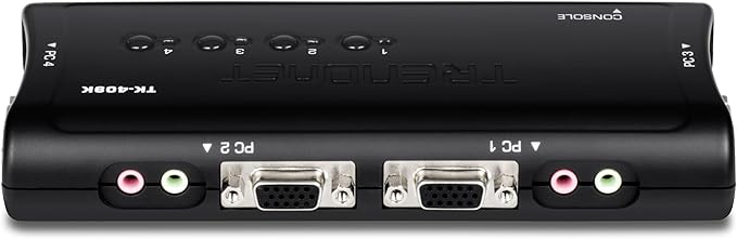 TRENDnet 4-Port USB KVM Switch Kit with Audio, TK-409K, Control Up to 4 Computers, Windows, Linux, Mac OS Compliant, 2048 x 1536 VGA Resolution, NDAA & TAA Compliant, KVM Cables Included, Black