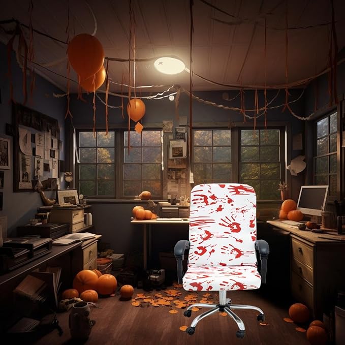 Halloween Office Chair CoversHorror Bloody Handprints Footprints on White Horror Theme Print Stretchable Slipcover for Modern Simplism Style High Back Boss Chair(No Chair) (Halloween03, L)…
