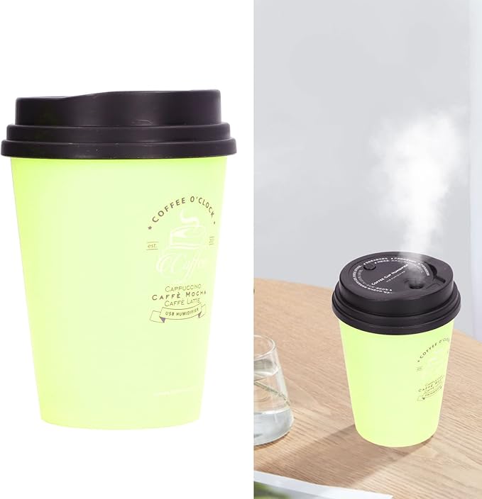 Mini Portable 300ml Humidifier, USB Coffee Cup Low Noise Desk Humidifier Lightweight Space Saving Car Humidifiers for Bedroom Office Travel Home (Green)