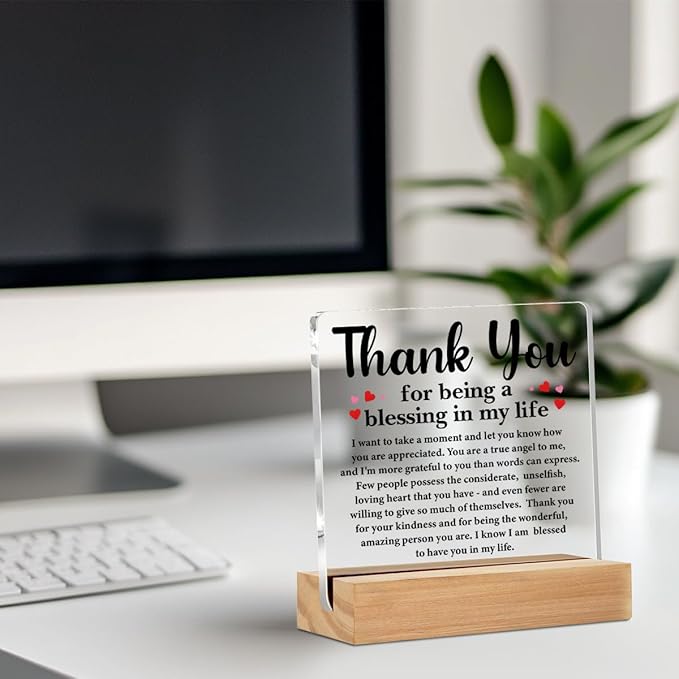 Thank You Gifts for Women, Thank You Acrylic Sign, Appreciation Gifts for Coach Mentor Teacher Coworkers Boss, Inspirational Desk Decor, Shelf Cubicle Table Decor for Office Home Living Room Decoration