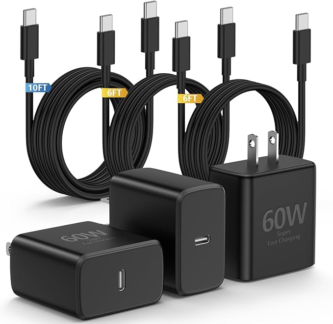 Essri 3Pack 60W Super Fast Charger for Samsung Galaxy S26 Ultra,Type C Charger Fast Charging with 6/6 /10FT Long USB C Cord for Samsung Galaxy S26/S26+/S25/S25 Ultra/S25+/S24 Ultra/S23 Ultra/S22