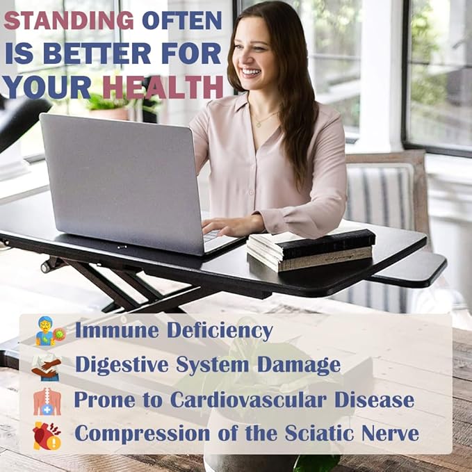 32 Inch Height Adjustable Stand Up Desk Riser, Heavy Duty Computer Workstation with Removable Keyboard Tray - Ergonomic Design for Home Office Workshop Gaming, Spacious Platform(White)