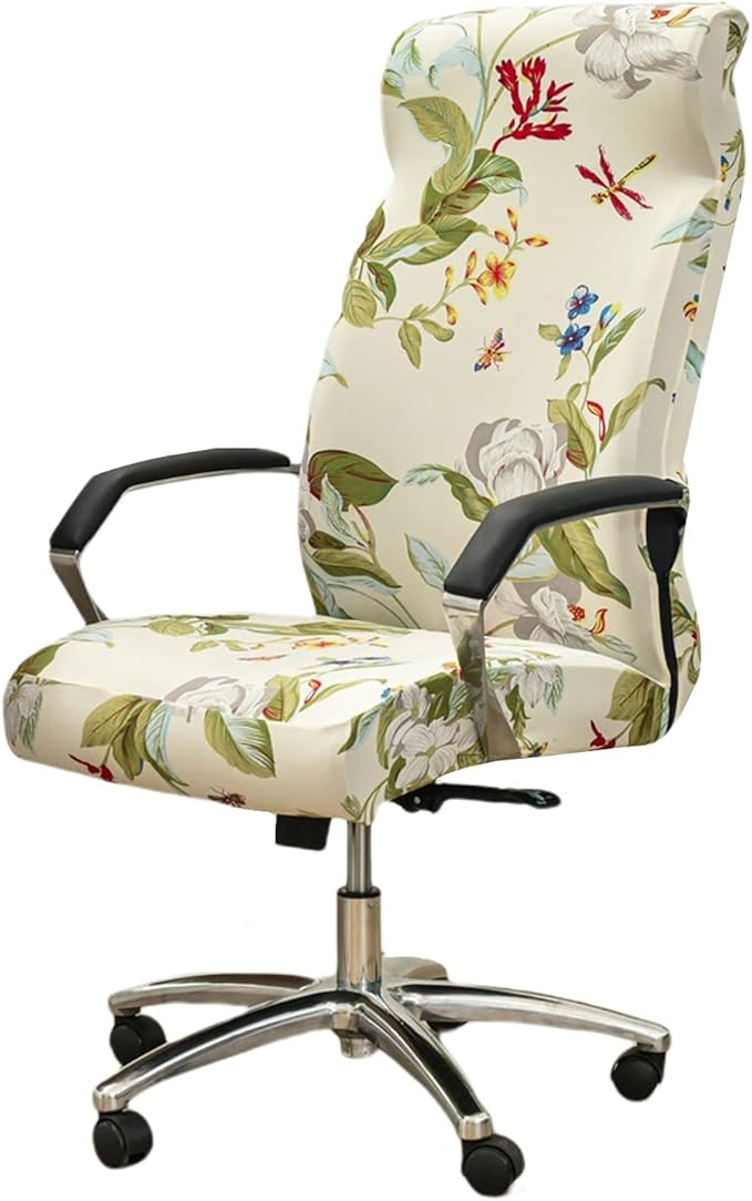 Stretch Office Chair Cover with Zipper Printed Computer Chair Cover for Armrest Chair Universal Removable Spandex Rotating Boss Chair Slipcovers Soft Desk Chair Seat Protector for Dogs, Cats (L, 04)