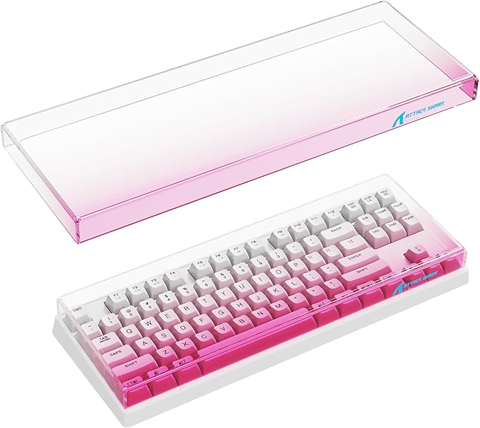 ATTACK SHARK KC03 Acrylic Clear Transparent Keyboard Cover(13.9 * 5 * 0.9 inch) with Dustproof Waterproof Anti-hit Anti-cat Protective Case for Standard 87Key Mechanical Gaming Keyboard Pink