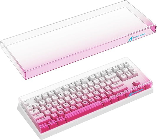 ATTACK SHARK KC03 Acrylic Clear Transparent Keyboard Cover(13.9 * 5 * 0.9 inch) with Dustproof Waterproof Anti-hit Anti-cat Protective Case for Standard 87Key Mechanical Gaming Keyboard Pink