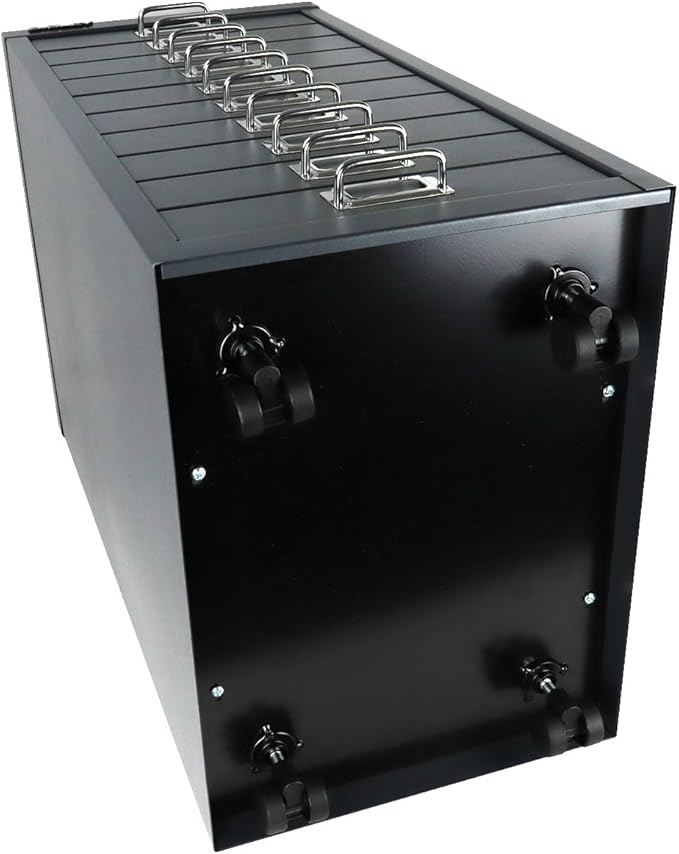 Bisley 10-Drawer Steel MultiDrawer Cabinet - Black, Chrome Pull Handles with Label Holders, Powder-Coated Steel, Removable Drawers, Fits Under Most Desks, Labels Included