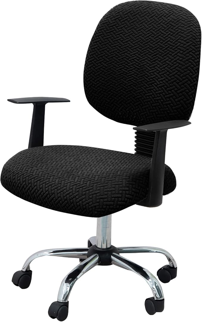 MIFXIN Office Chair Cover Stretch Elastic Slipcovers 2 Piece Jacquard Computer Chair Backrest Cover & Seat Cover Furniture Protector for Home Office, Only Covers NO Chair (Black)
